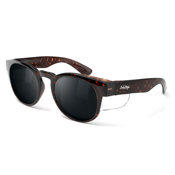 Brown Tort Cruisers safety glasses with polarised lens at an angle