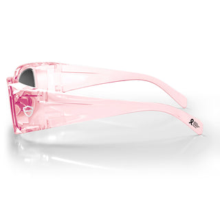 Auras Pink Frame safety glasses, side view, grey polarised lens