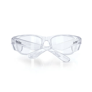 Classics Clear Prescription Safety Glasses, back view, transparent frame and UV400 lens