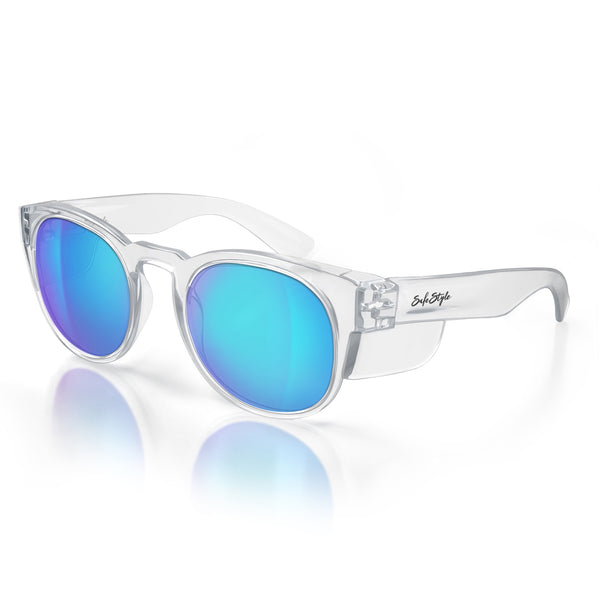 Cruisers safety glasses with blue polarised lenses at an angle
