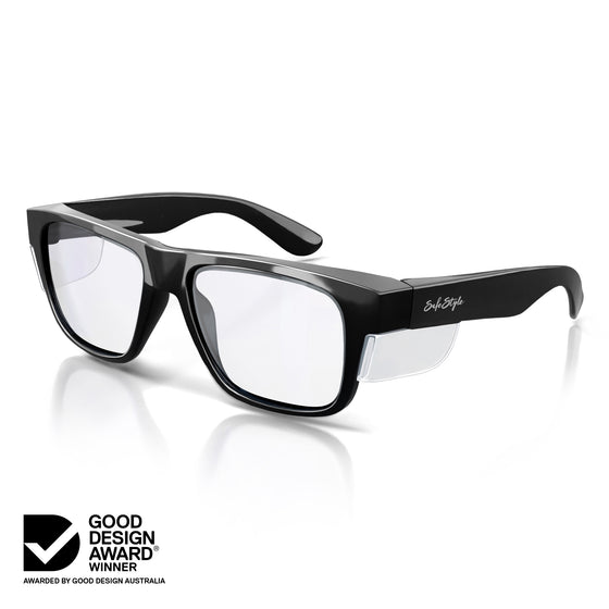 Fusions Black Frame Clear Lens Safety Glasses