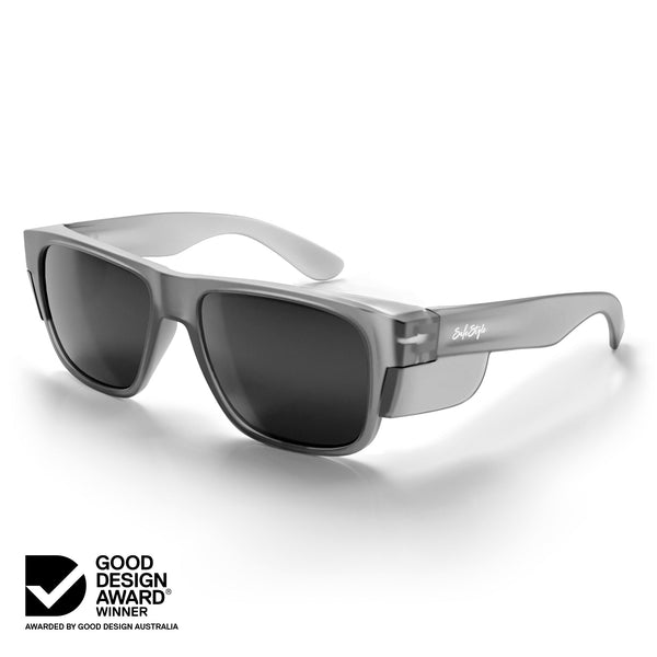 Matte Graphite Fusions frame with polarised lens at an angle