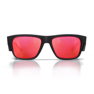 Fusions Matte Black Frame Mirrors Red Polarised Lens Safety Glasses