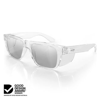 Fusions XL Clear Frame Hybrids with photochromic lens at an angle