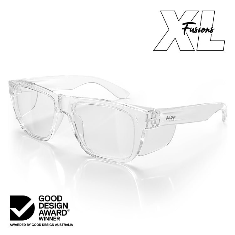Fusions XL Clear Frame Clear Lens Safety Glasses