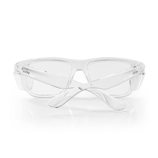 Fusions XL safety glasses, back view, clear frame and lens