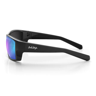 Keels Matte Black Frame Mirrors Blue Polarised Lens Safety Glasses