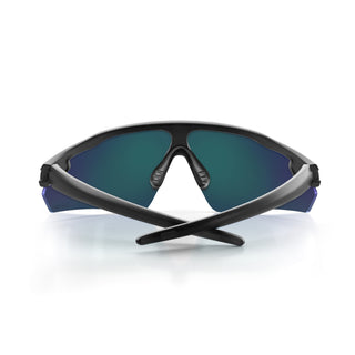 Phantoms safety glasses, matte black frame, blue lens, back view
