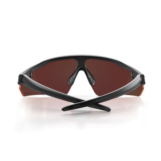Phantoms safety glasses, matte black frame, red lens, back view