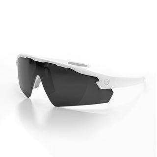 Matte white Phantoms safety glasses with polarised lens at an angle