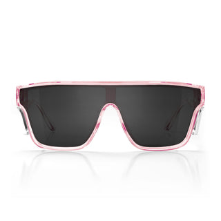 Primes Pink Frame safety glasses, front view, grey polarised lens
