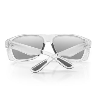 Rapids Clear Frame Hybrids sunglasses, back view with UV400 photochromic lens