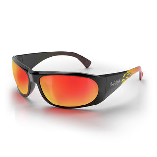 Sonics Black Infernos Frame Mirrors Red Polarised Lens Safety Glasses