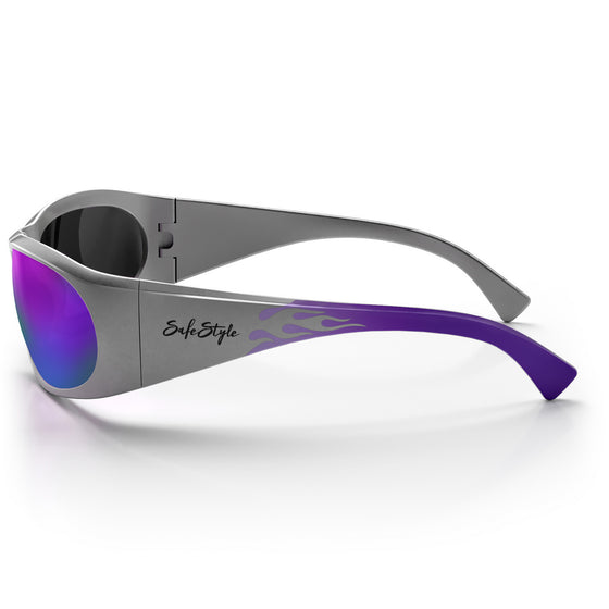 Sonics Silver Infernos Frame Mirrors Purple Polarised Lens Safety Glasses