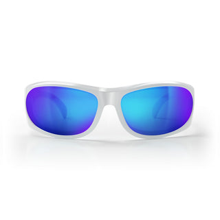 Sonics White Infernos Frame Mirrors Blue Polarised Lens Safety Glasses