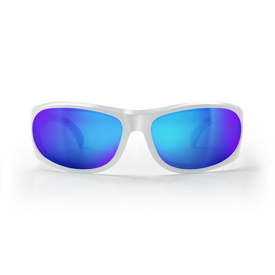 Sonics White Infernos Frame Mirrors Blue Polarised Lens Safety Glasses