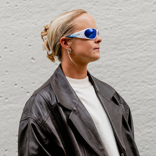 Sonics White Infernos Frame Mirrors Blue Polarised Lens Safety Glasses