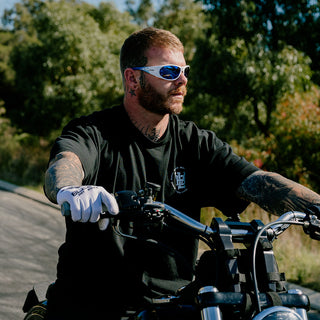 Sonics White Infernos Frame Mirrors Blue Polarised Lens Safety Glasses
