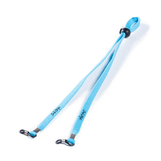 Blue lanyard with elastic strap and metal clip