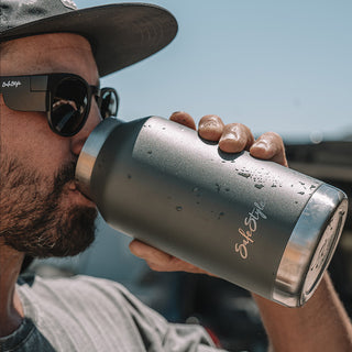 Fusions Glasses and Big Juicy Water Bottle bundle, front view, showcasing safety glasses and insulated bottle