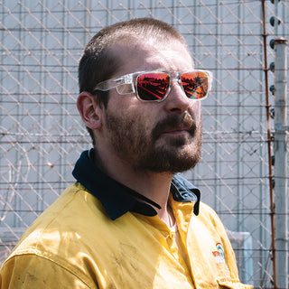 Fusions Clear Frame Mirrors Red Polarised Lens Safety Glasses