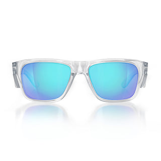 Fusions Clear Frame Mirrors Blue Polarised Lens Safety Glasses