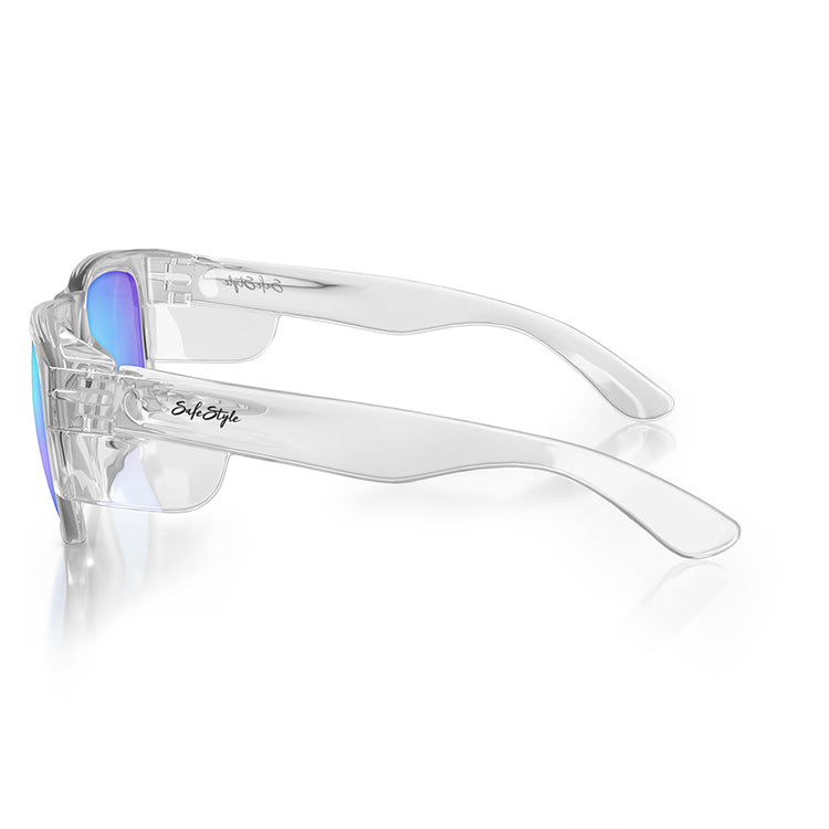 Fusions Clear Frame Mirrors Blue Polarised Lens