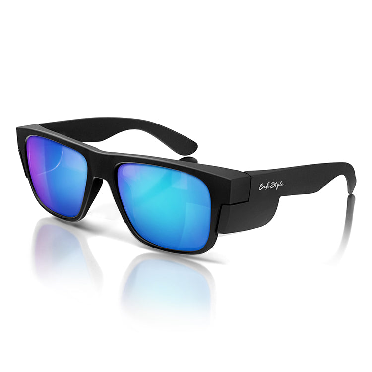 Fusions Matte Black Frame Mirrors Blue Polarised Lens