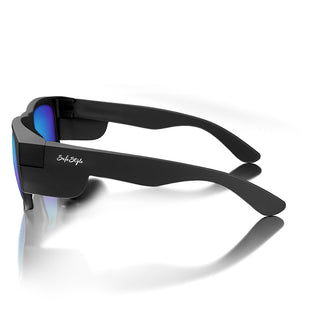 Fusions Matte Black Frame Mirrors Blue Polarised Lens Safety Glasses